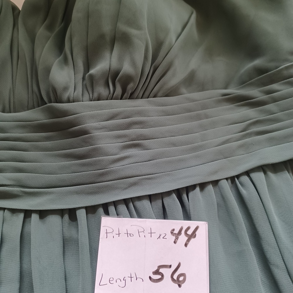 Azazie Dusty Sage Green Chiffon V-Neck Maxi Dress Cape Sleeve Gown Sz 18 READ - Picture 3 of 10